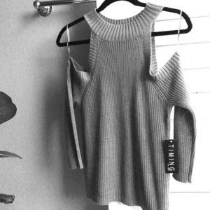 chic grey cold shoulder sweater by timing